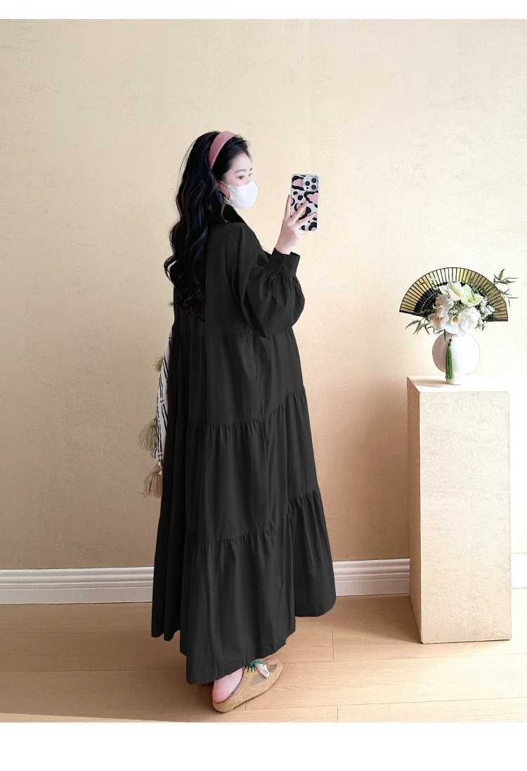 Long Lantern Sleeve Pregnant Woman Ball Gown Dress Ruffles Patchwork Plus Size Maternity Cake Dress Sweet Pregnancy Clothes CuteT250311