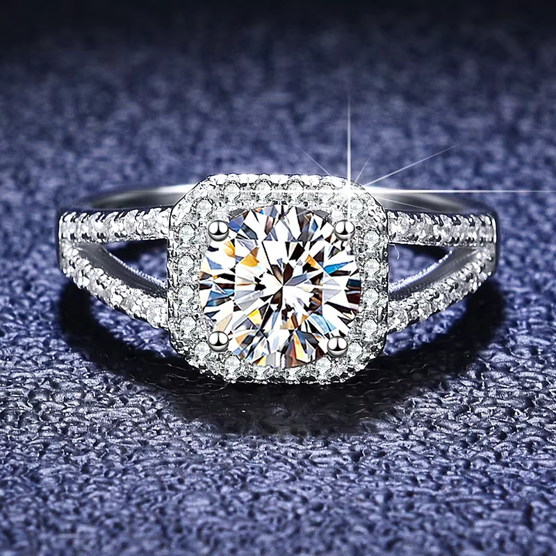 Luxury Adjustable 1carat Moissanite Sterling Silver 925 Fine Jewellery Custom Ring for Women Gift