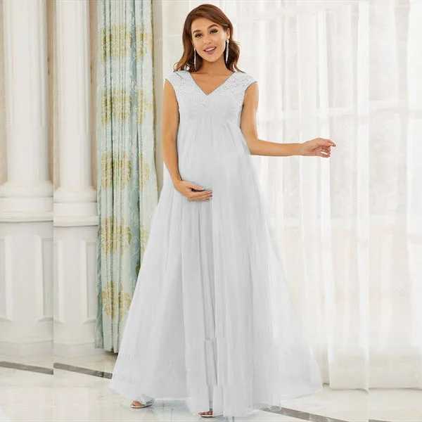 Fashion Elegant Pregnant Woman Dress Sleeveless V Neck Long Summer Dress Sexy Party Dress Female Chiffon Maxi Red Pink DressT250311