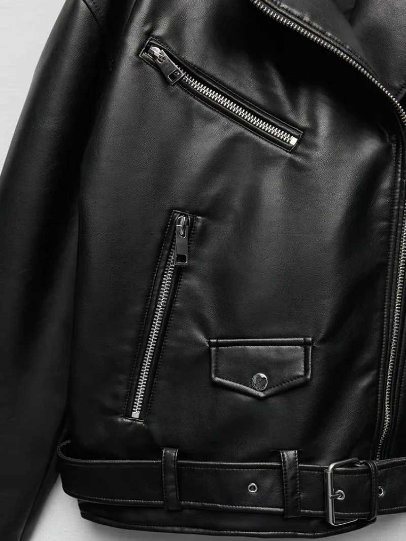 American Fashion Trend PU Leather Jacket and Coat Women Street Y2K Hip Hop Loose Zipper Jacket Unisex Motorcycle Leather JacketT250311