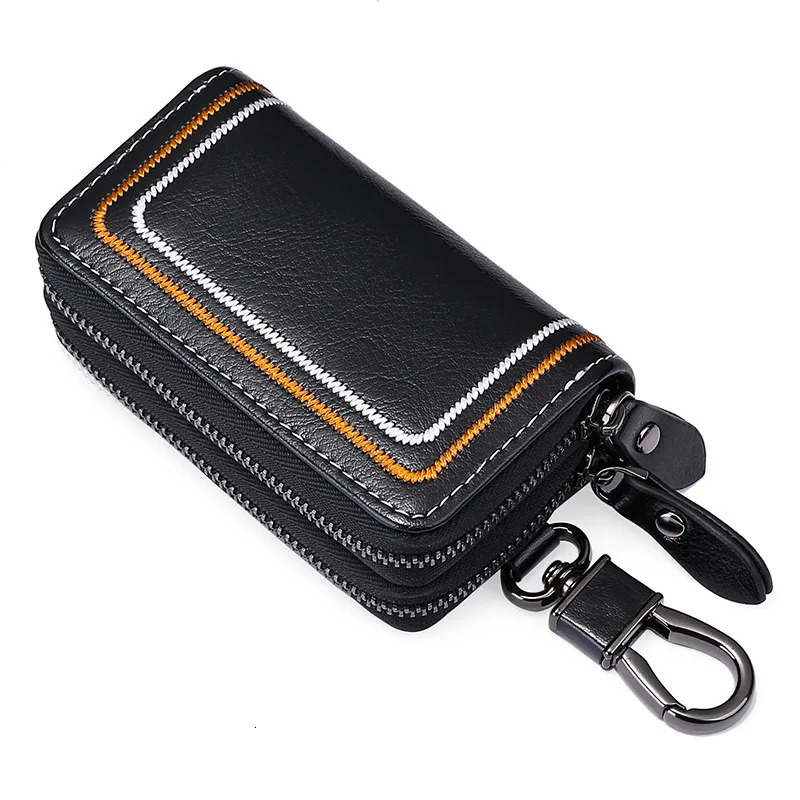Fashion Genuine Leather Key Wallets Men Simple Car Key Holders Top Quality Double Zipper Keychain Case Women Housekeeper Purse 250311