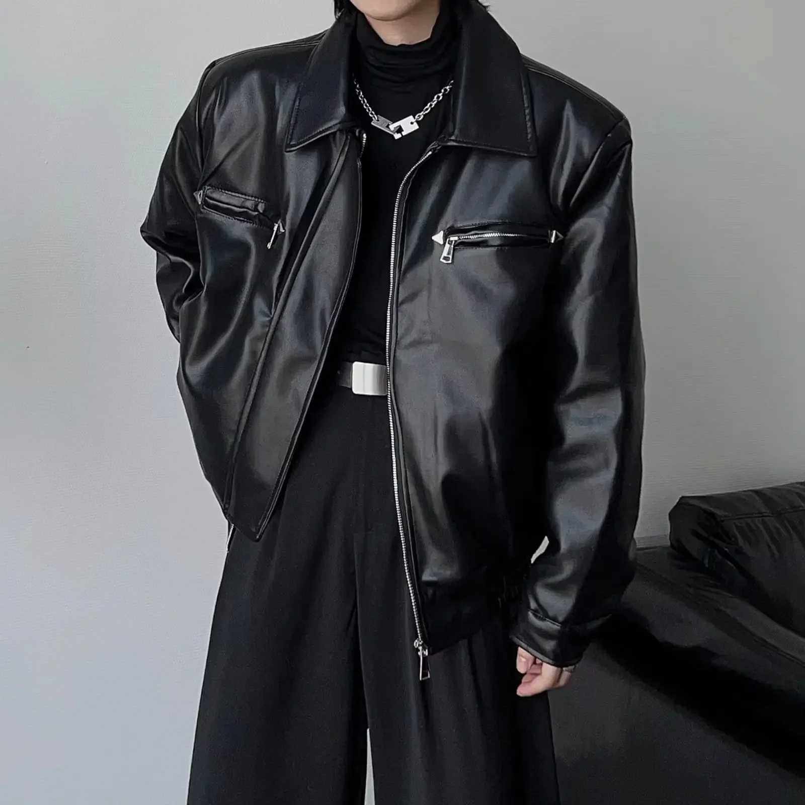 High-End FeelPULeather Jacket For Men Casual Loose Fit Faux Leather Jacket Trendy Motorcycle Wear Spring Autumn 2024 New ModelT250311