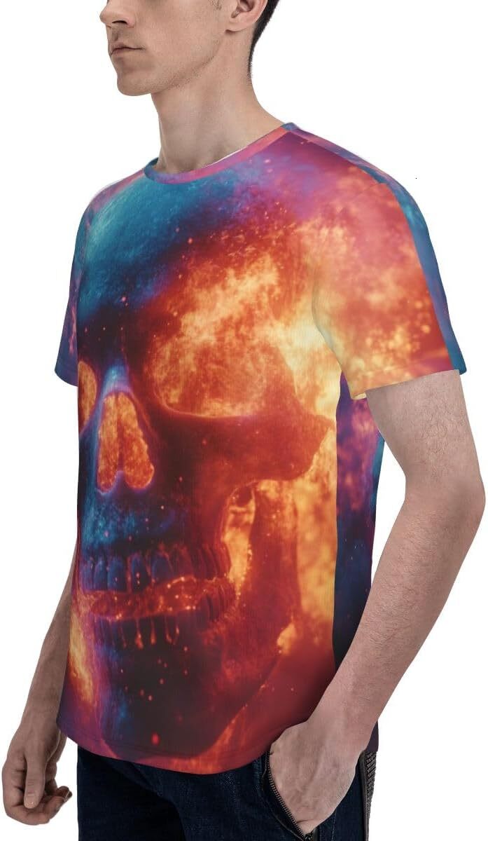 Mens T shirt Flame Skull 3D Pattern Printed Unisex T-Shirts Novelty Burning Skull Graphic Men Women Short Sleeves Top tee Casual tops summer clothes
