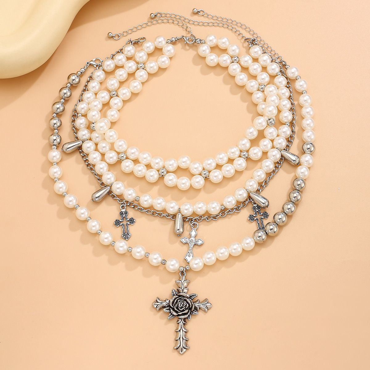 Vintage Baroque Collarbone Chain Irregular Cross Pearl Bead Necklace Jewelry for Women