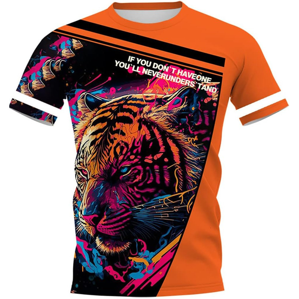 Mens T shirt Men's 3D Digital Print Dominant Tiger Head Pattern T-Shirt, Viking Summer Fashion Casual Short Sleeve tee Casual tops summer clothes