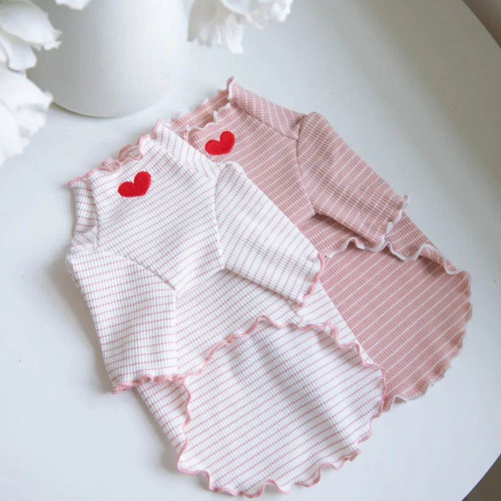 Autumn Winter Love Embroidered Stripe Bottom Shirt Cute Home Print Tank Top Pet Clothes Dog T-shirt Puppy Clothes Cat Clothes