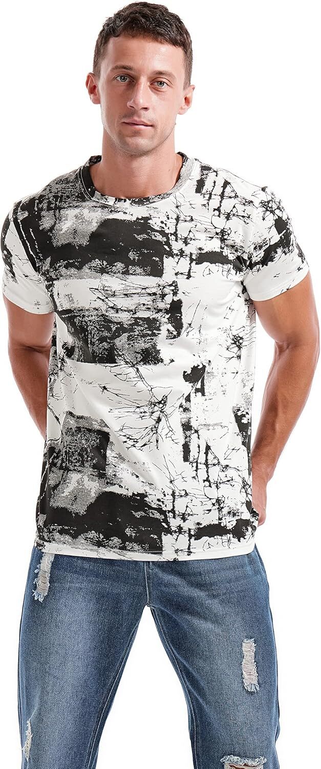 Mens T shirt Mens Hipster Hiphop Tees - Fashion Print T-Shirts tee Casual tops summer clothes Black and white cool