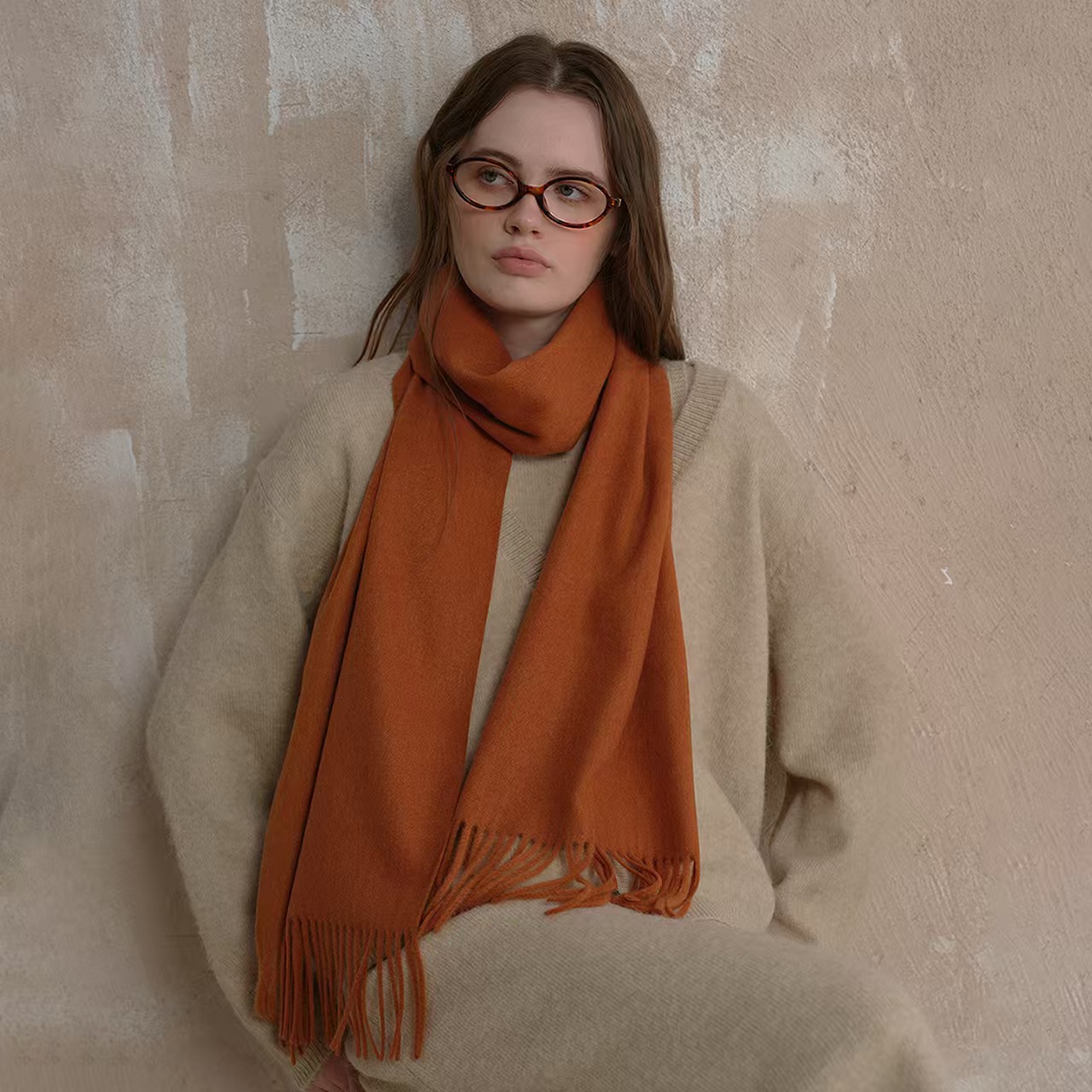 K099 Wool scarf unisex Korean classic high-grade B-match warm solid color tassel scarf female shawl autumn and winter