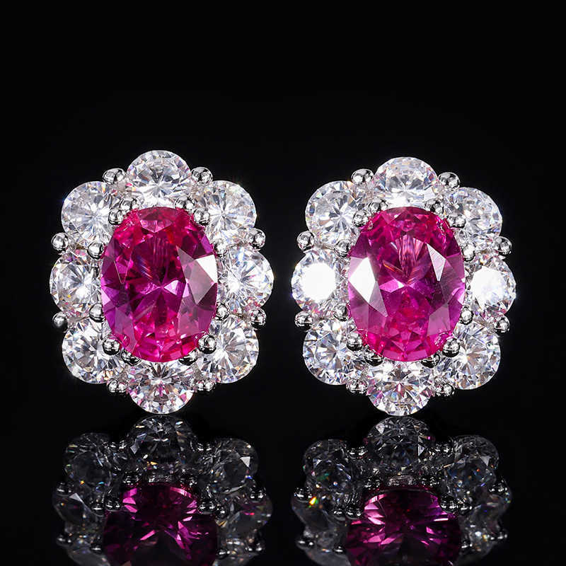 Zhuangsheng S925 Silver Simulation Rose Red Egg Fashion Set Main Stone Pendant 8 * 10 Earstuds 6 * 8 W250312