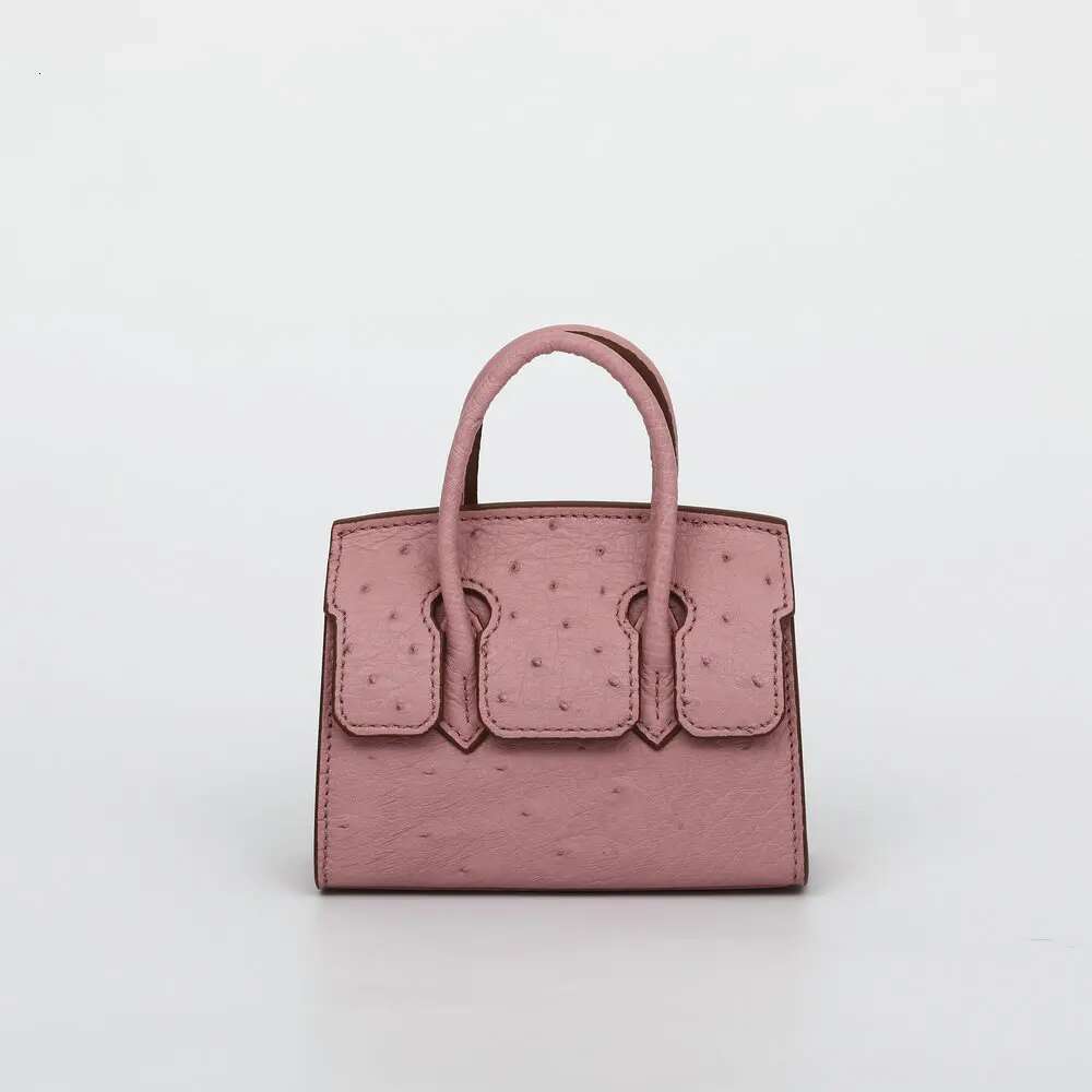 2024 New Ostrich Women Genuine Leather Small Lady Handbag Fashion Cute Mini Lipstick Chain Shoulder Bag 45