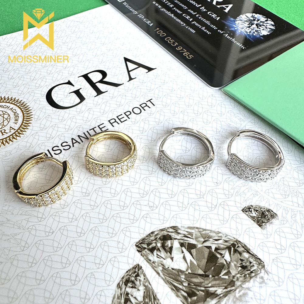 3 Rows Moissanite Earrings S925 Silver Real Diamond Iced Out Ear Studs For Women Men High-End Jewelry Pass Tester Free Shipping