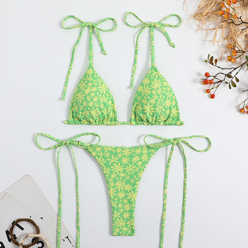 2025 Designer Swimsuit String Bikini Women's Sexy High Waisted Swimsuit Split Tie Printed Swimsuit Colorful Casual Beach Party