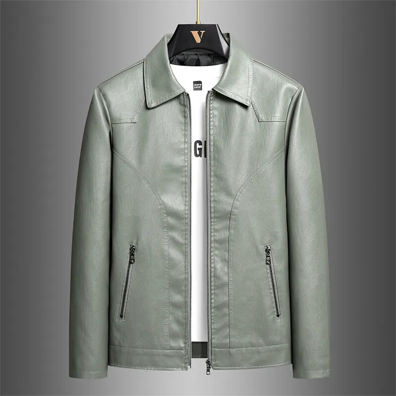 Fashionable mens PU jacket classic solid color straight leg casual lapel leather social streetwear 250312
