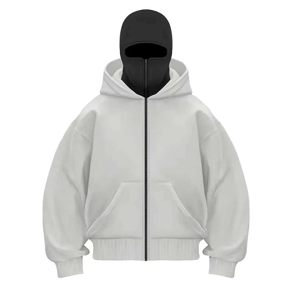 Fashionable Y2k double hat design hoodie for 2025 spring new mens casual loose cardigan street hip-hop zipper hooded sweatshirt M250312