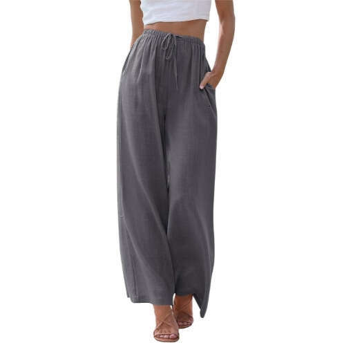 2025 European and American plus size en loose pocket drawstring wide leg pants women's new casual versatile fashion clothing