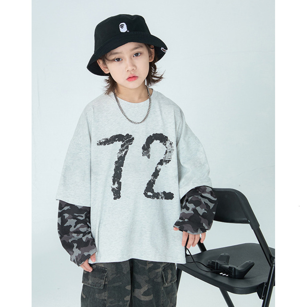 Ddmyshoesvip Spring New Korean Edition Boys Long Sleeved T Shirt Versatile Fake Two Piece Camouflage Sleeve Base Shirt Children S Top Trendy