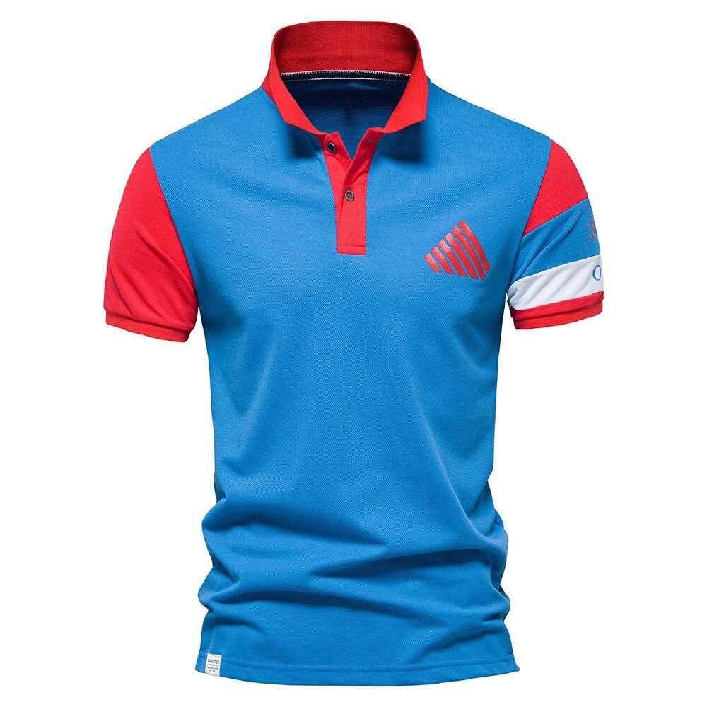 Short sleeved new lapel two-color patchwork embossed fashionable men's polo shirt made of cotton tracksuit