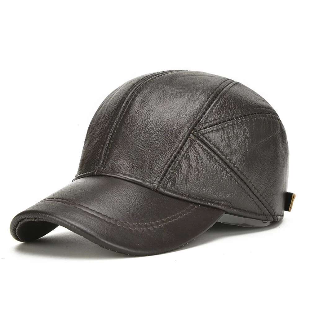 Brand Casual Earflap Cap Men Cowhide Caps Male Fall Winter Genuine Real Cow Leather Baseball Hats