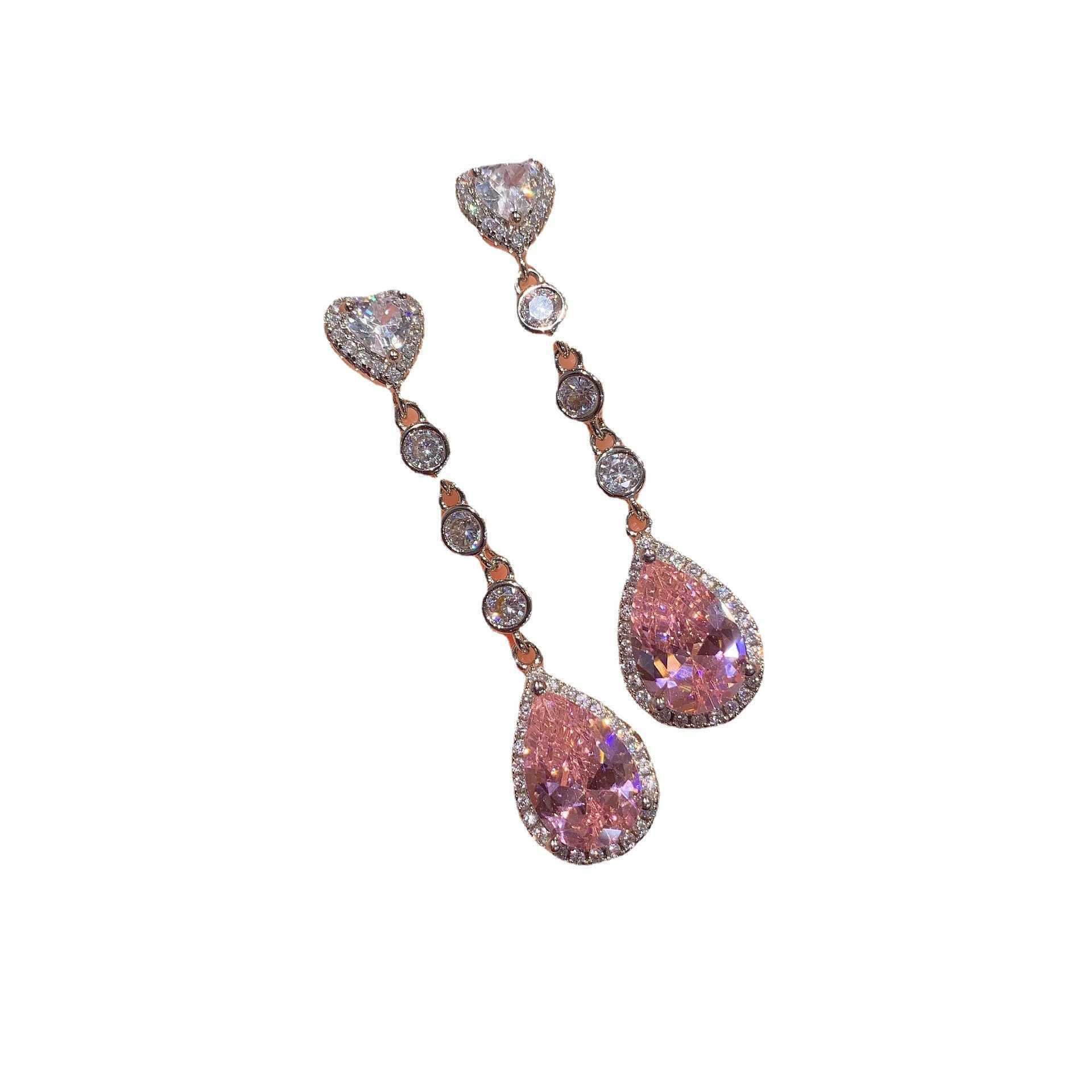 Zhuang Shengsheng simulation pink diamond droplet shaped pendant droplet shaped earring necklace womens colorful treasure set W250312