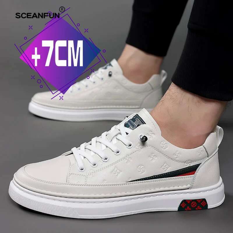 Genuine Leather MEN'S 7cm height increasing fashion casual shoes mens outdoor sneakers size 37-43 designer