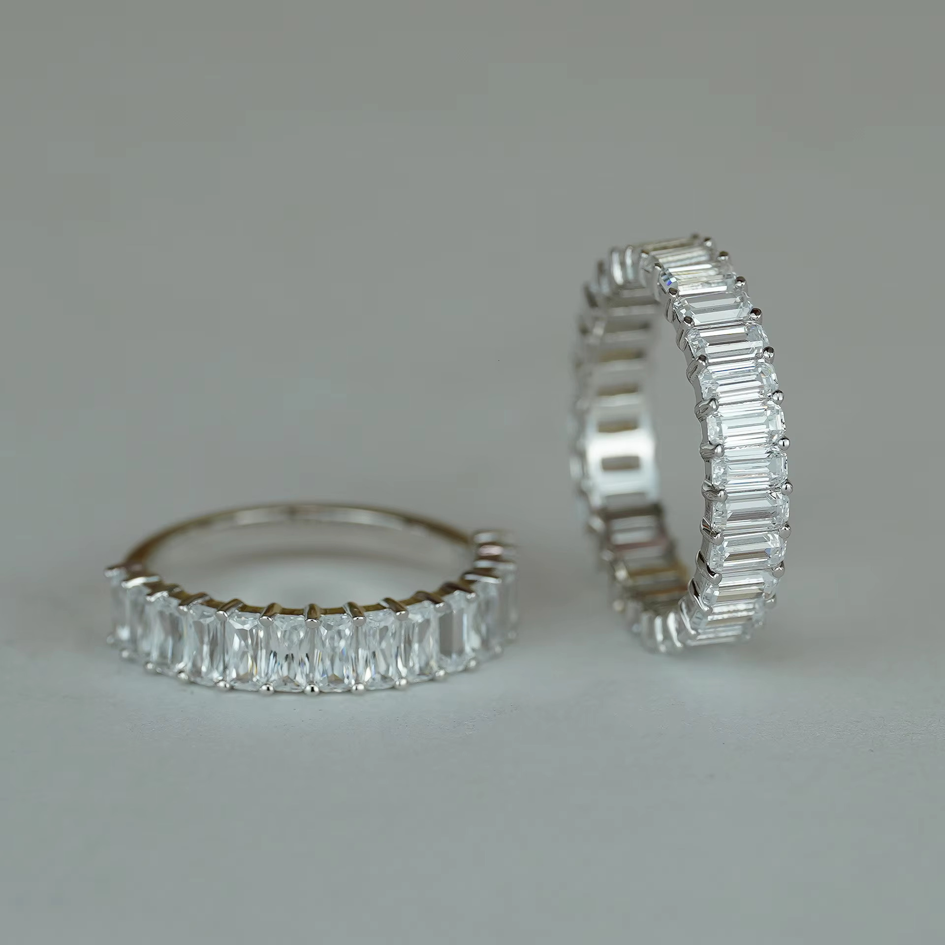 Valentines Day Gift Emerald Moissanite Eternity Ring Sterling Silver Gold Plated Full and Half Inlaid Moissanite Diamond Ring