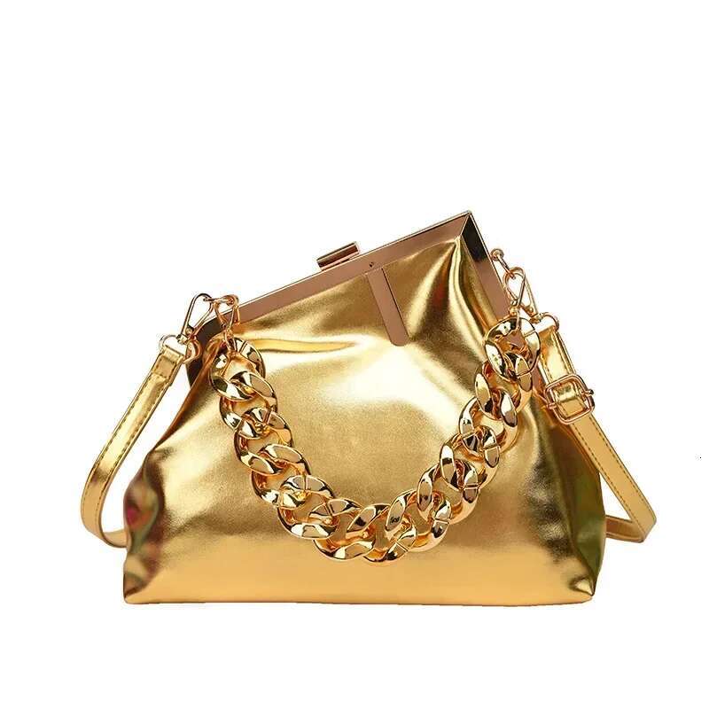 Designer Bag: Chic Women's Crossbody, Gold Chain hot Bag, Shiny Leather Fashion Crossbody Bag for Daily Use