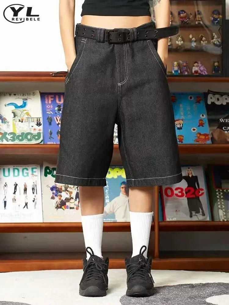 Vintage y Jean Shorts Men Women Oversized Streetwear Wide Leg Denim Pants American Baggy Sports Fivepoint Unisex 250312