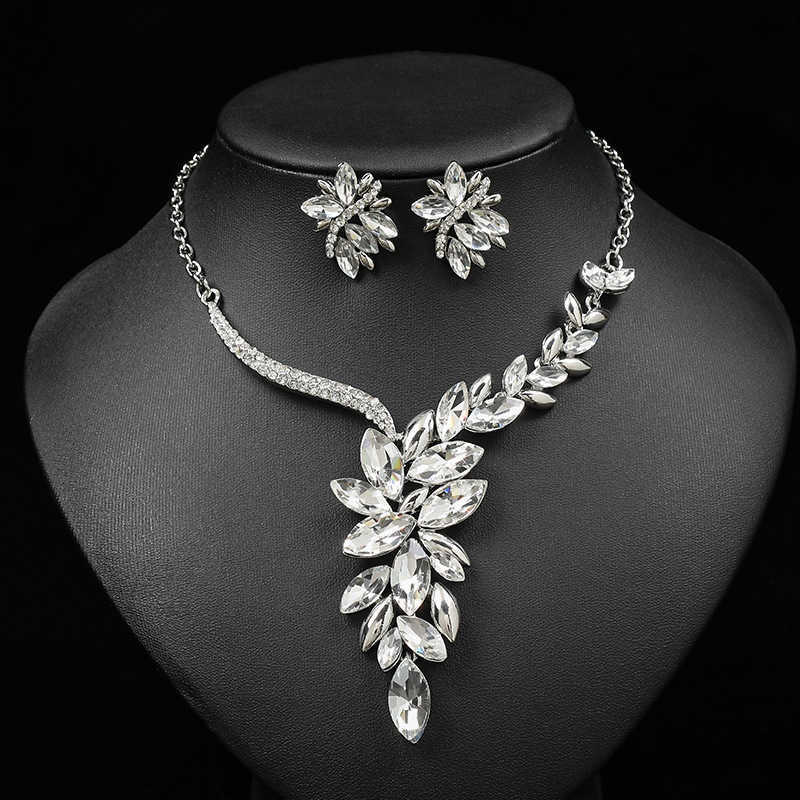 Bridal necklace set alloy diamond studded crystal glass colored jewelry set W250312
