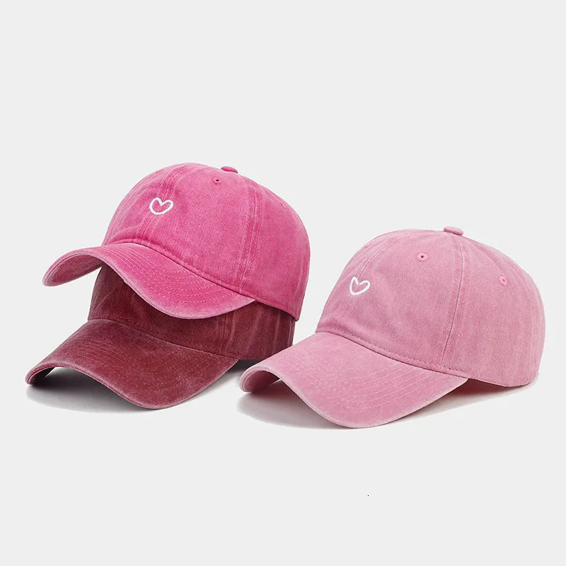 Washed Cotton Baseball Cap Women Men Soft Top Embroidered Love Retro Simple Summer Hats For Outdoor Dad Hat 250311