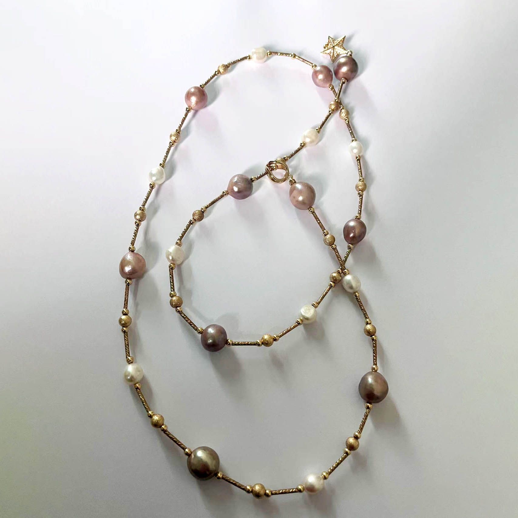 Elegant Silver & Blue Baroque Design Necklace Featuring Real Freshwater Pearls