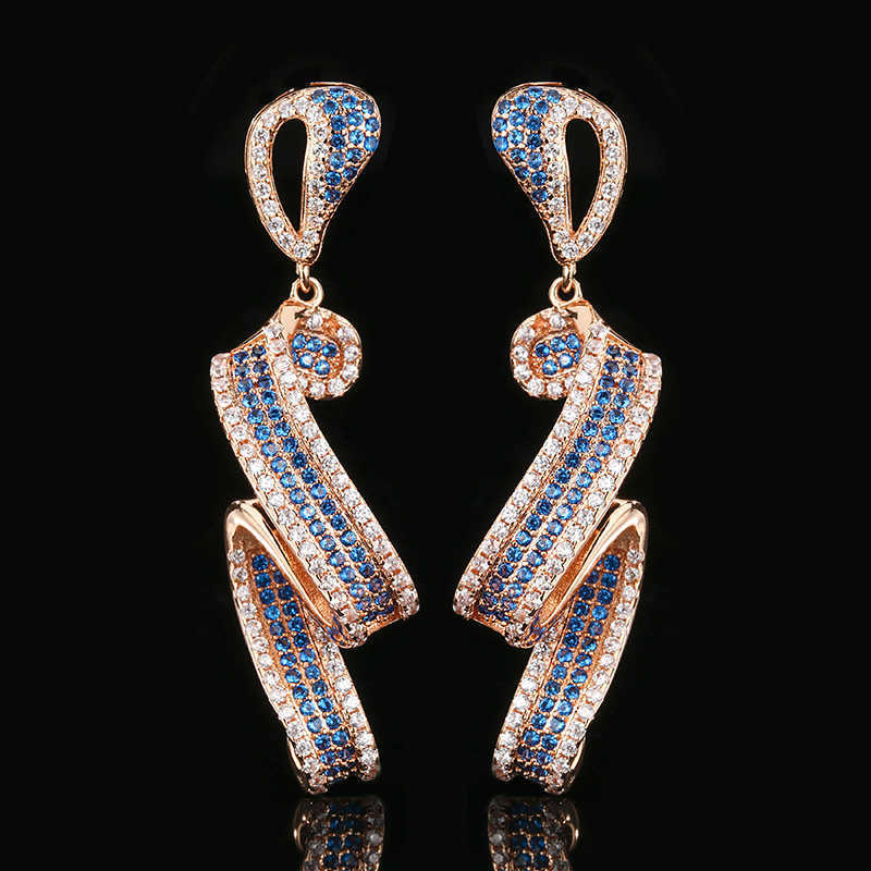 2025 New Zhuangsheng Copper Bottom Gold Plated Simulated Blue Sharp Crystal Design Rose Gold Set W250312