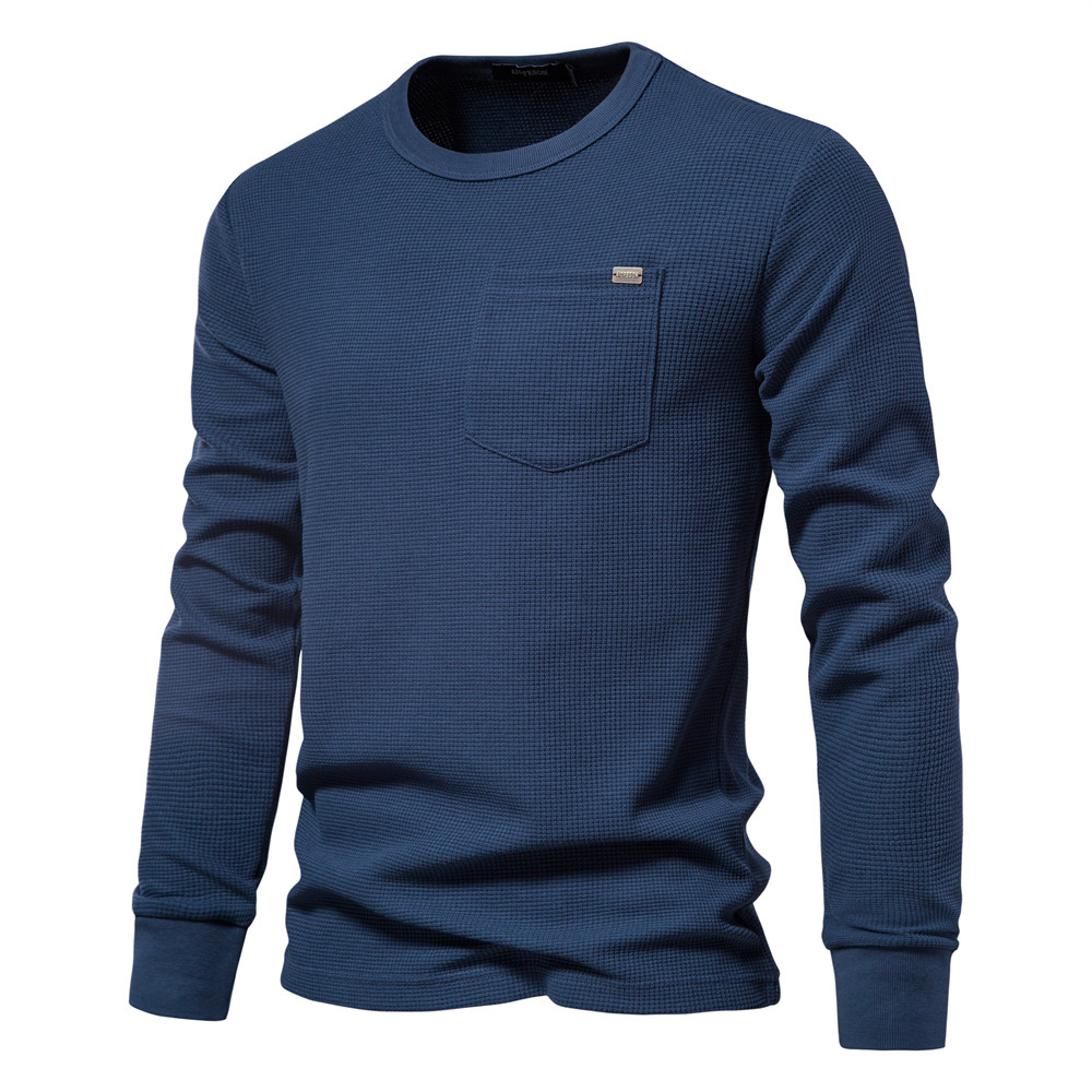 2025 Spring New European Waffle Long Sleeve Round Neck Men's Cotton T-shirt polo tracksuit