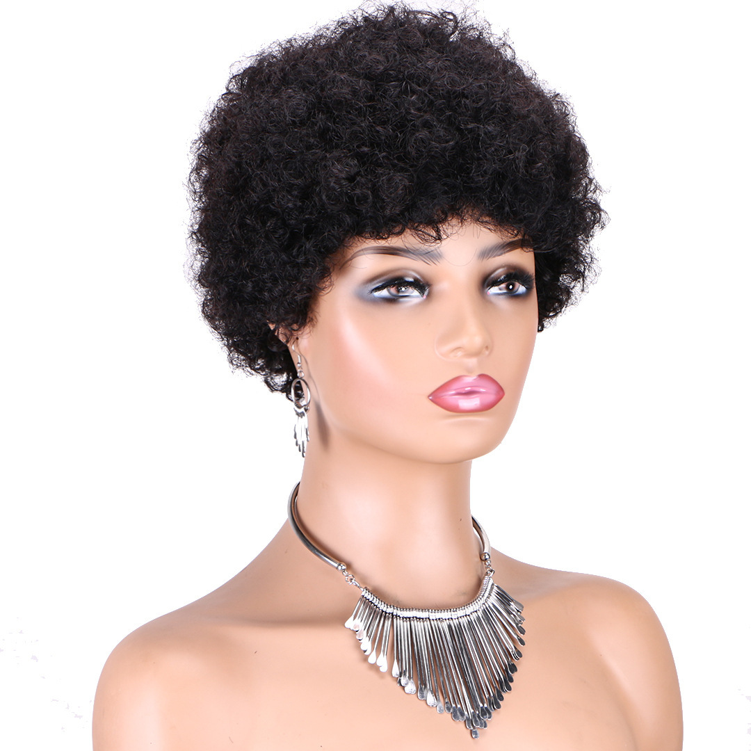 6 Inch Short Pixie Cut Afro Wig Real Human Hair Full Machine Made Slightly Explosive Curly Style Perfect for a Bold and Trendy Look