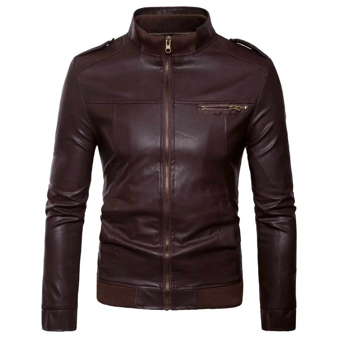 2020 Autumn New Standing Collar Mens Motorcycle Leather Coat Washed PU Leather Jacket CoatT250311