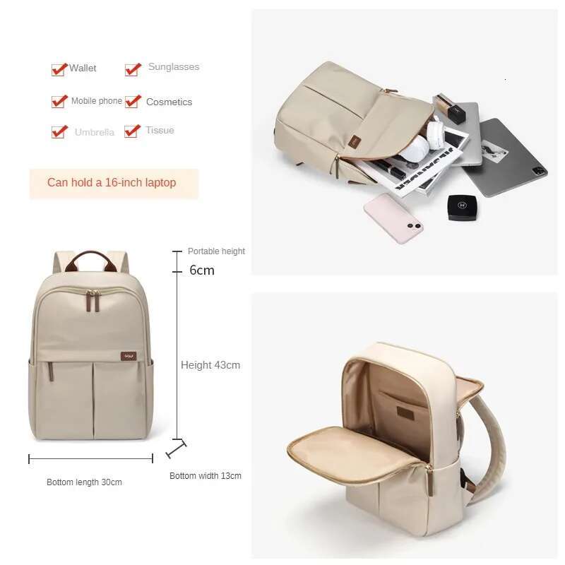 GOLF Women's Simple Commuting Travel Computer Backpack Canvas Large Capacity Student Backpack 16 Inch Laptop Computer