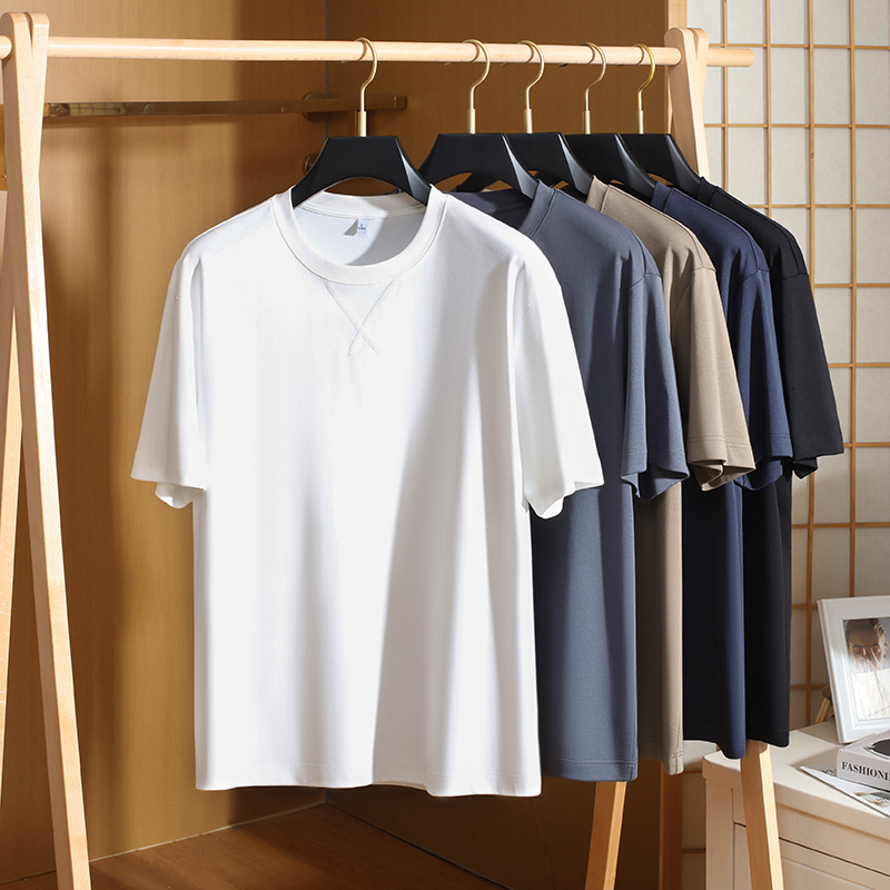 Round neck T-shirt for men, casual and versatile, loose fit clothing, liquid ammonia cotton, summer new style, minimalist men's clothing tracksui