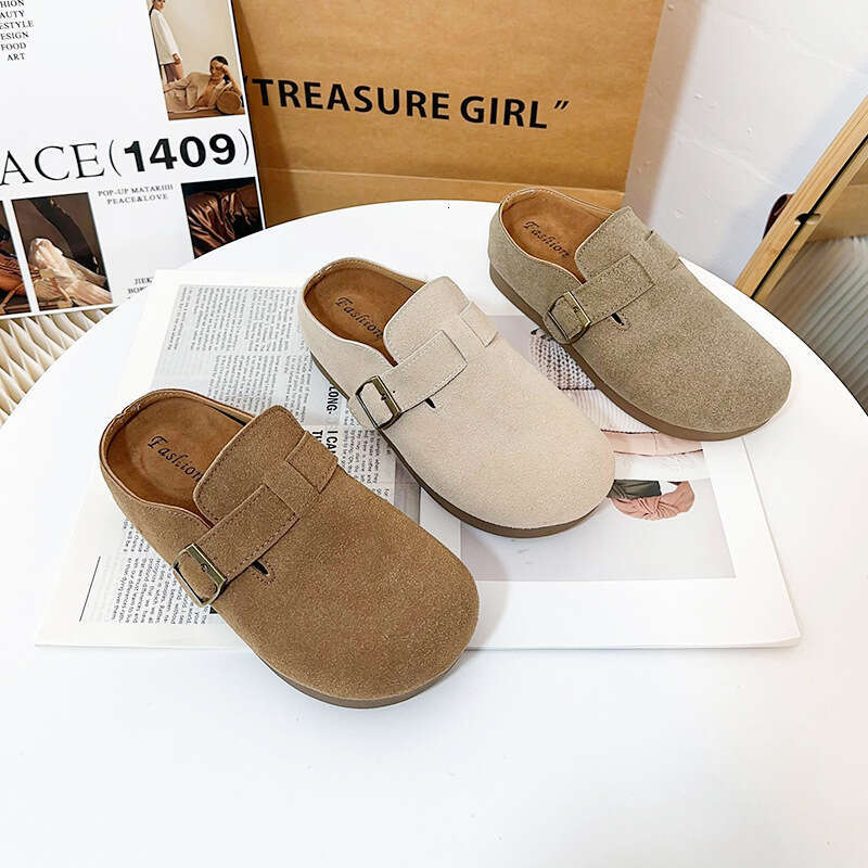 Thick with toe caps, half slip slippers, women's shoes, versatile soft soled Boken single shoes for spring and autumn wear