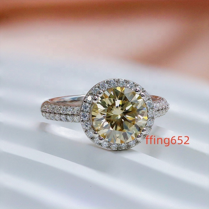 Original Yellow Color 3ct Round Mossanite Ring Silver925 Moissanite Diamond Fine Jewelry