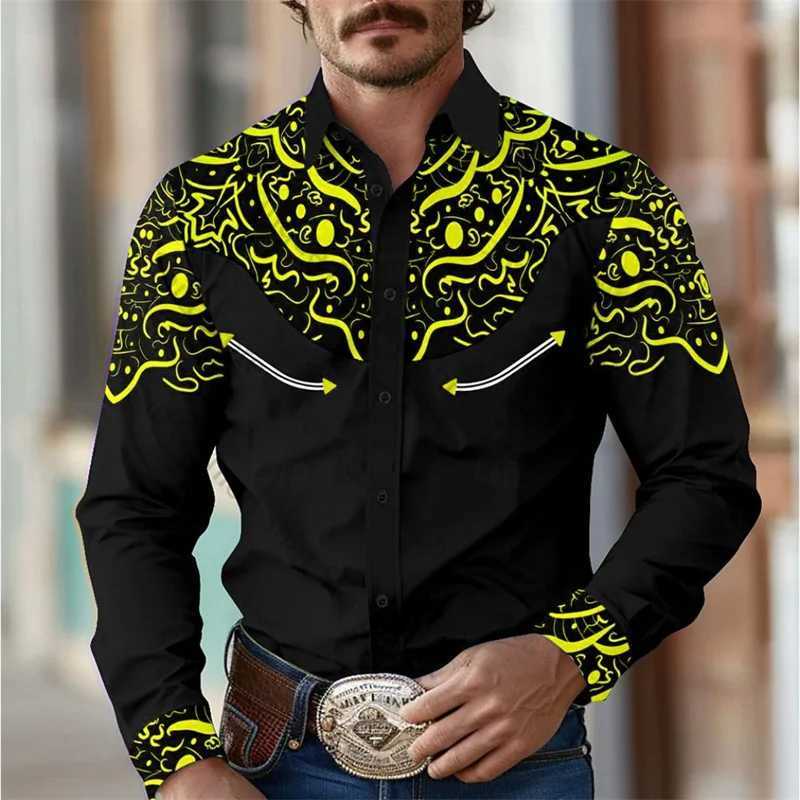 Geometric Retro Western Mens Shirt Outdoor Street Leisure Day Spring/Summer Collar Long Sleeve S-5XL Elastic Fabric Shirt W250312