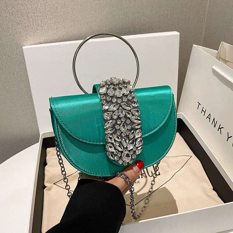 New Women Evening Bags Shiny Rhie Clutch Money Purses Fashion Shoulder Handbag Wedding Party Dinner Bag