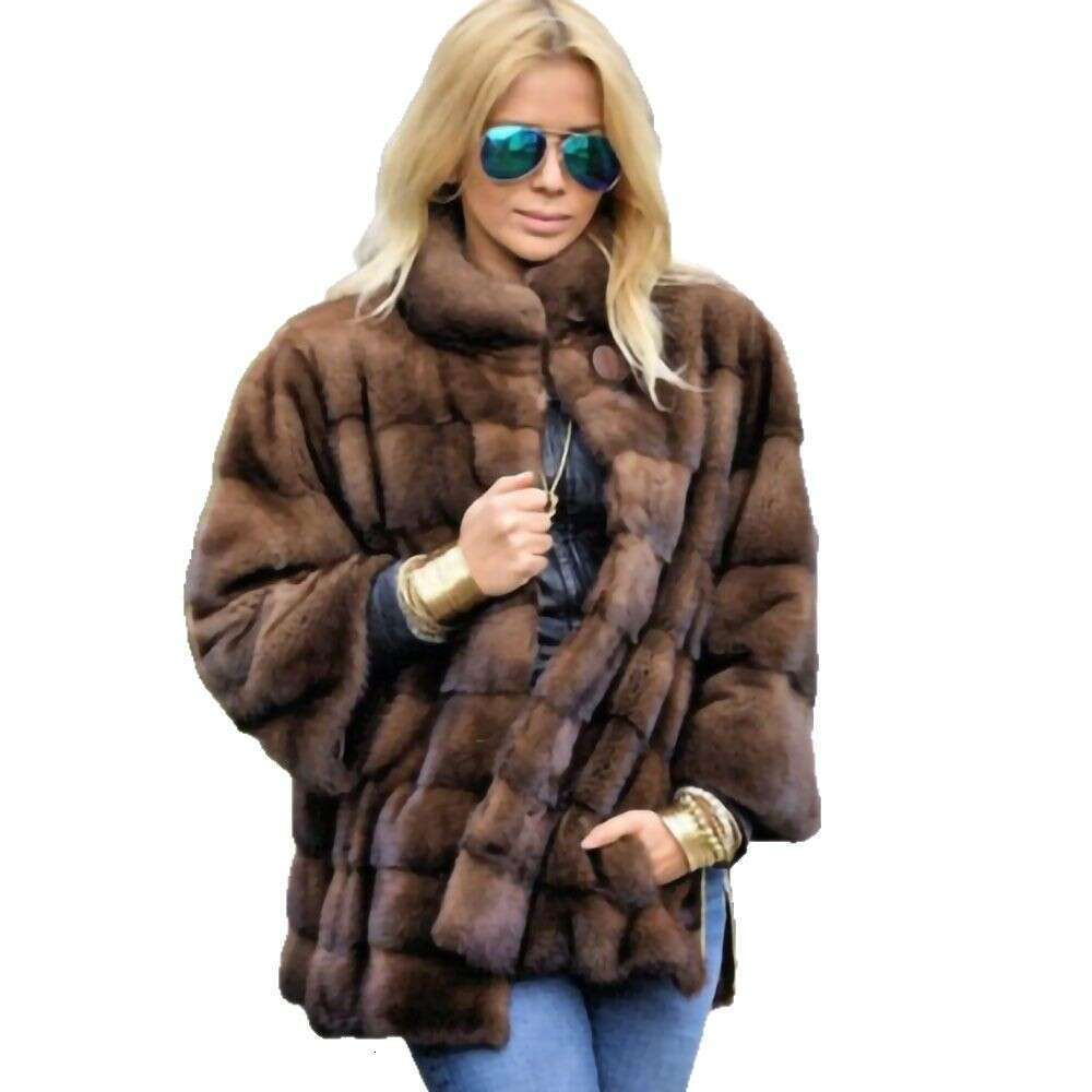 Mink Haining Medium Length Patchwork Brown Fur Jacket Women's Clothing