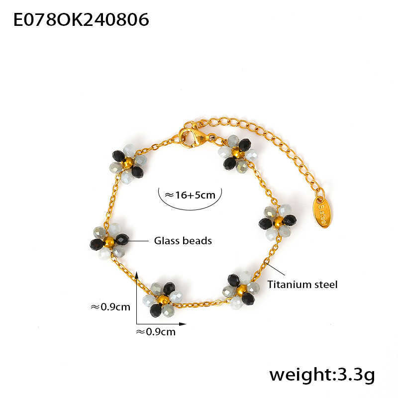 Bohemian bead necklace bracelet anklet handmade girl flower glass bead titanium steel chain jewelry set W250312