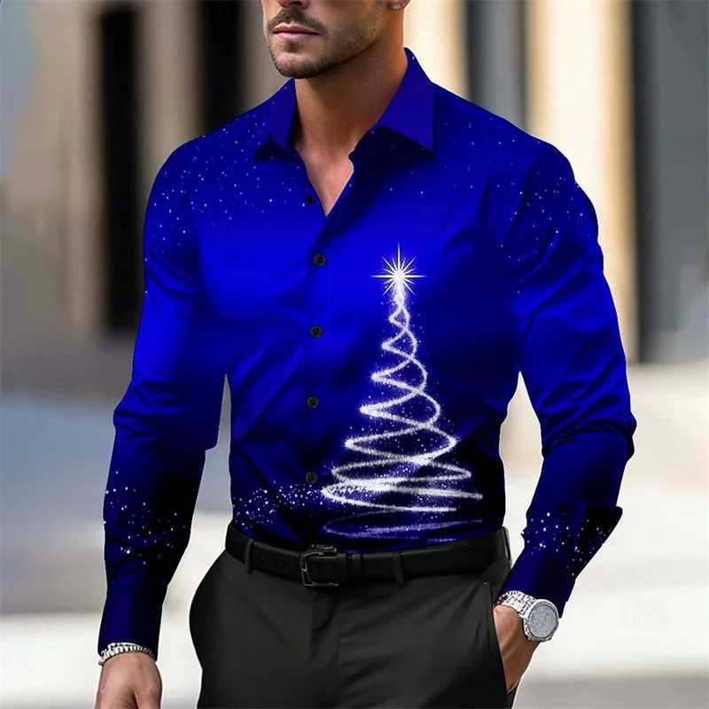 Mens Christmas Tree Printed Shirt Shiny Casual Collar Button Long Sleeve New Year Party Evening 6XL Autumn/Winter W250312