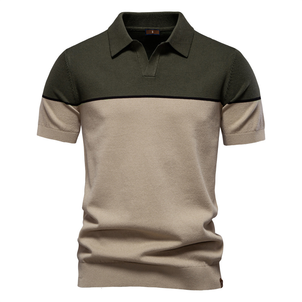 2025 Summer New Men's Short sleeved Knitted t shirt with Color blocked Collar for Casual Polo Men tracksuit