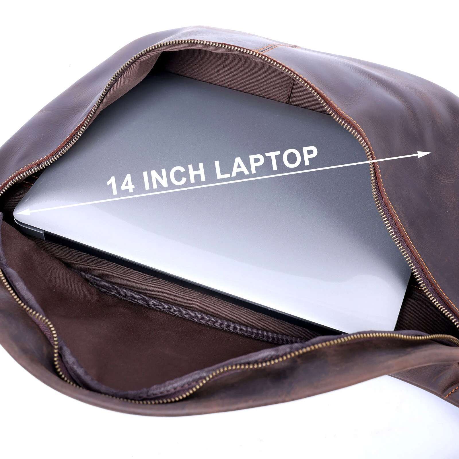 S.worker Vintage Genuine Shoulder For men Large Capacity Chest Bag Full Grain Leather 14 Inch Crossbody Daypack