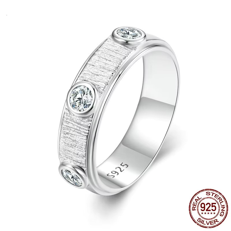 Fashion Texture Mens 925 Sterling Silver Moissanite Wedding Ring with Certification