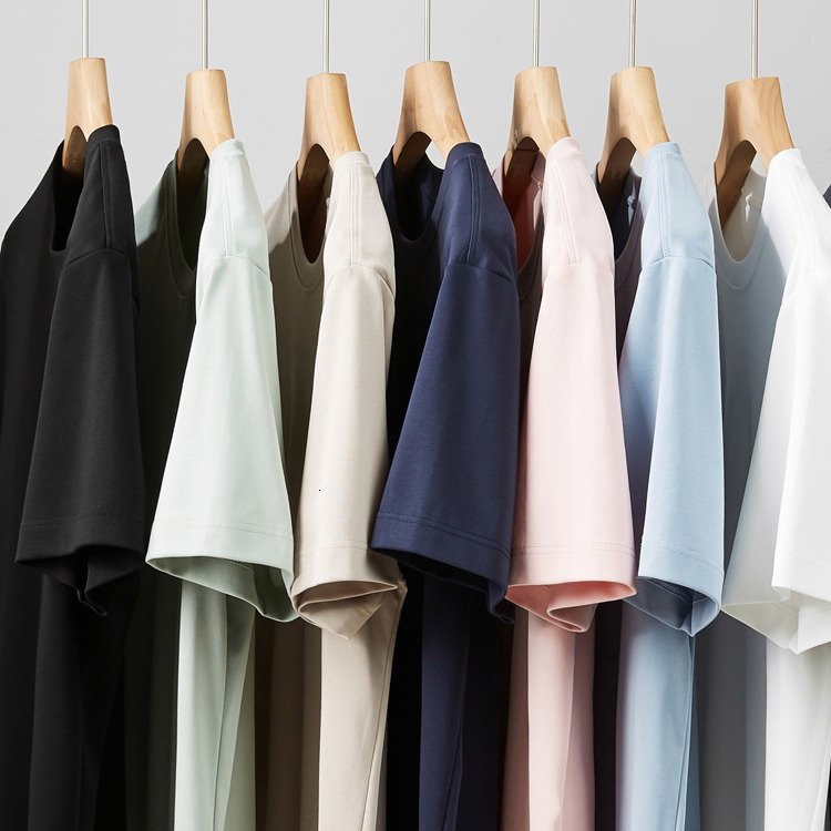 Liquid ammonia short sleeved round neck T-shirt for men, breathable and cool, cotton solid color men's style, summer stretch antibacterial tracks