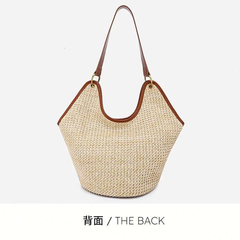 Casual Beach Woven Handbags Bucket Large Capacity Straw Underarm Seaside Travel Solid Color Shoulder Bag For Women