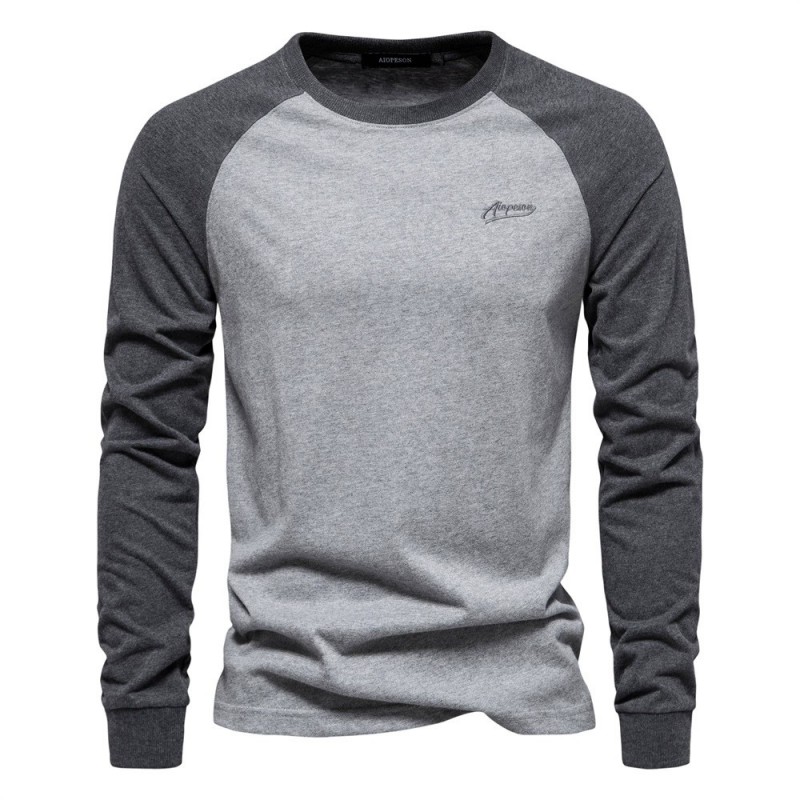Men's Color Block Long Sleeve T Shirt Crew Neck Casual Basic Fall Tee Tops m082