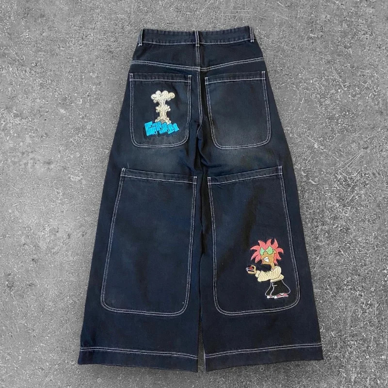 Y2K bagged jeans retro ed highquality mens hiphop Harajuku Gothic street fashion casual wide leg 250312